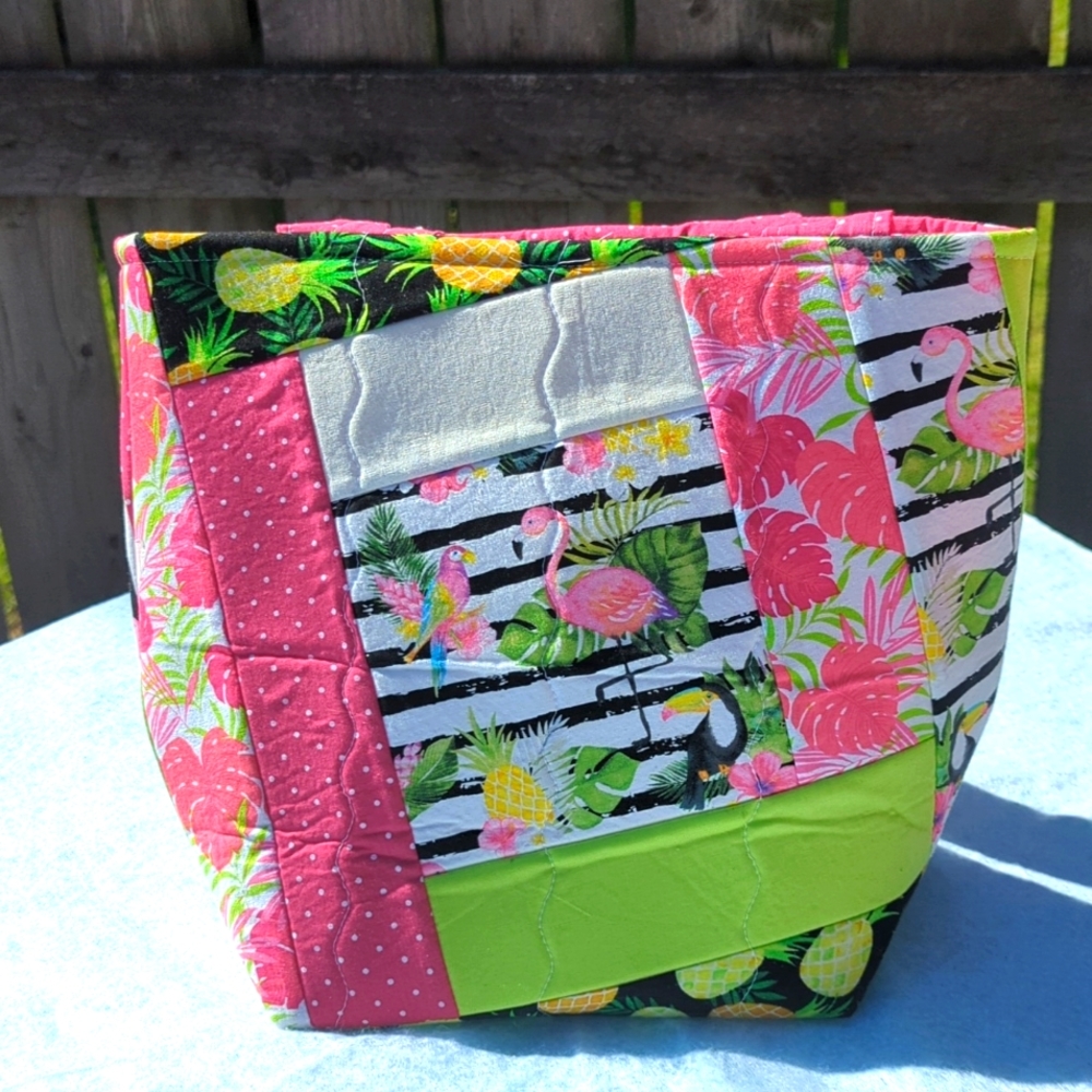 Handmade Quilted Flamingo tote.     One of a kind.